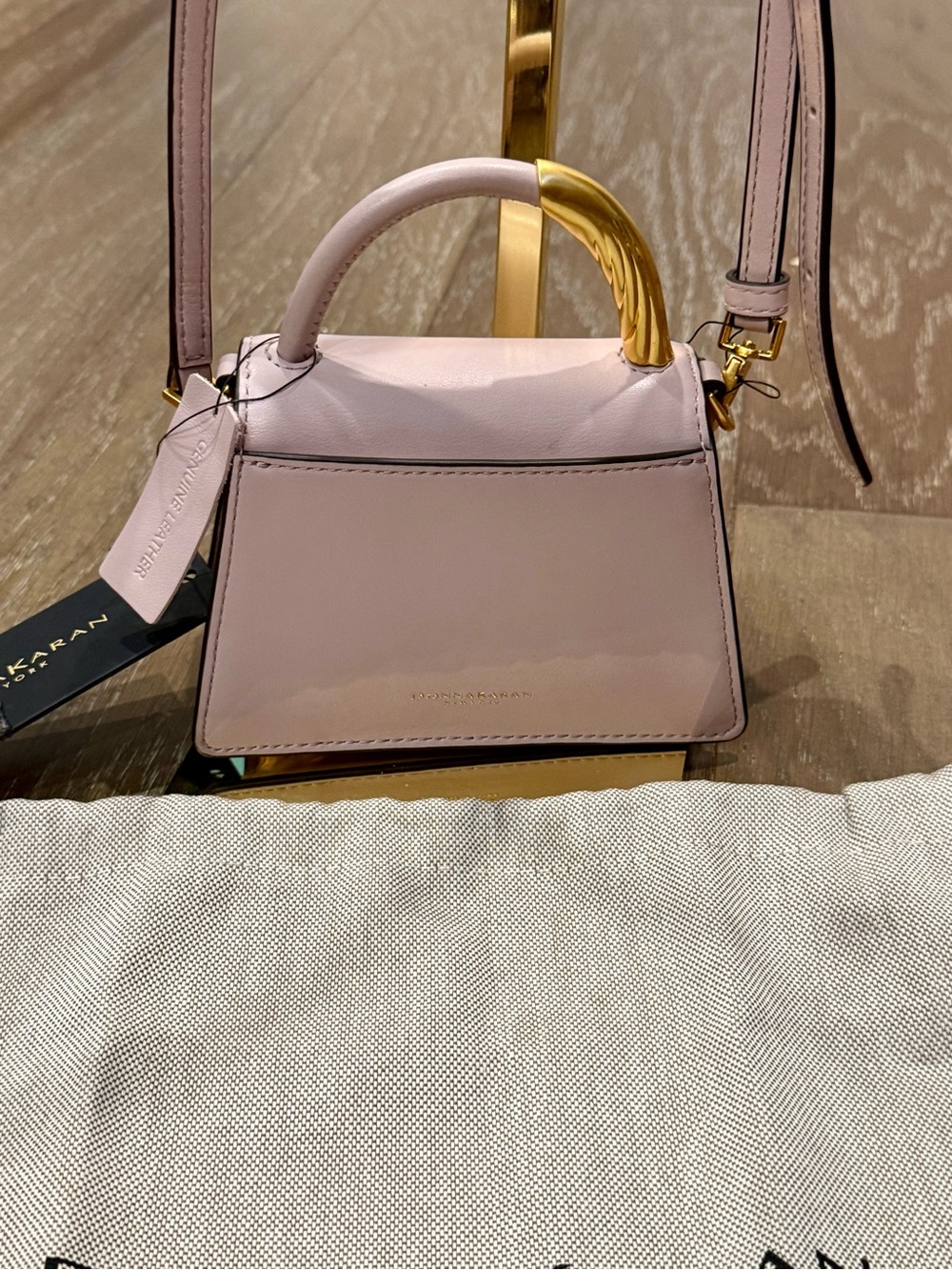 Donna Karen Hulme Blush Pink Mini Leather Top-Handle Bag Gold Crossbody